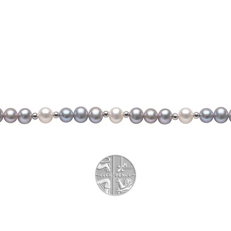 6-7mm Cultured Freshwater White & Grey Pearl Bracelet, 18ct White Gold 6-7mm Cultured Freshwater White & Grey Pearl Bracelet, 18ct White Gold