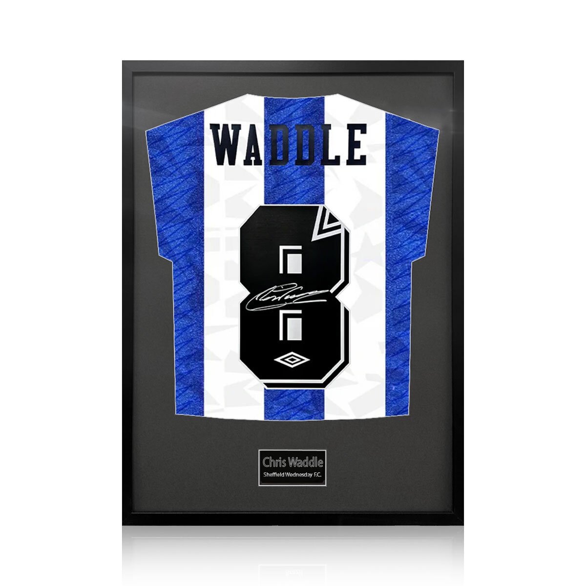 Chris Waddle Signed Framed SWFC Football Shirt in 2 Options: White or Black Mount