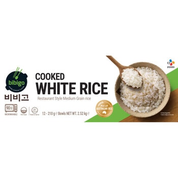 Bibigo Medium Grain Cooked Sticky White Rice, 12 x 210g
