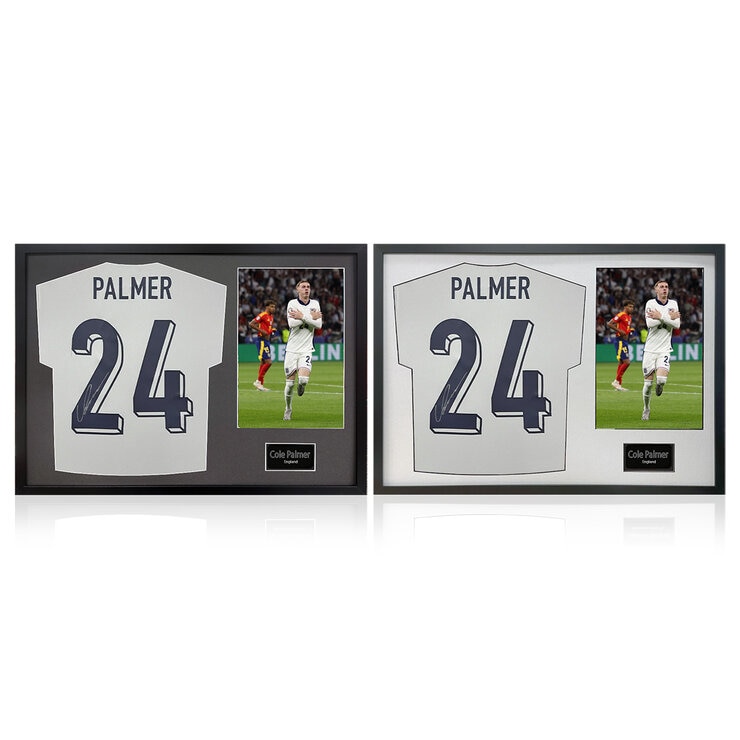 Cole Palmer Signed Framed England Football Shirt including 1 Photo in 2 Options: White or Black Mount Cole Palmer Signed Framed England Football Shirt including 1 Photo in 2 Options: White or Black Mount