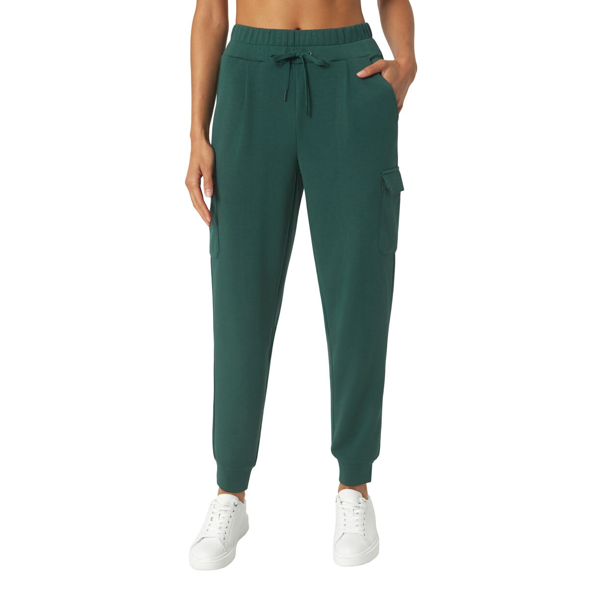 Mondetta Ladies Cargo Scuba Cuffed Pant in Green
