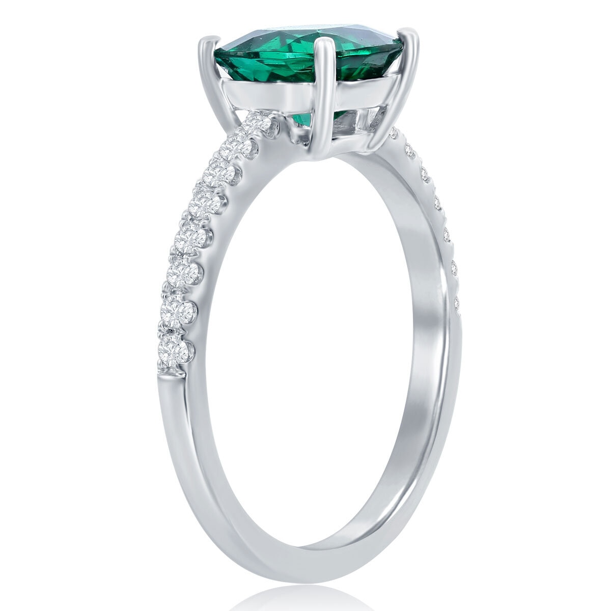 Lab Created Emerald and 0.90ctw Diamond Ring, 14k White Gold