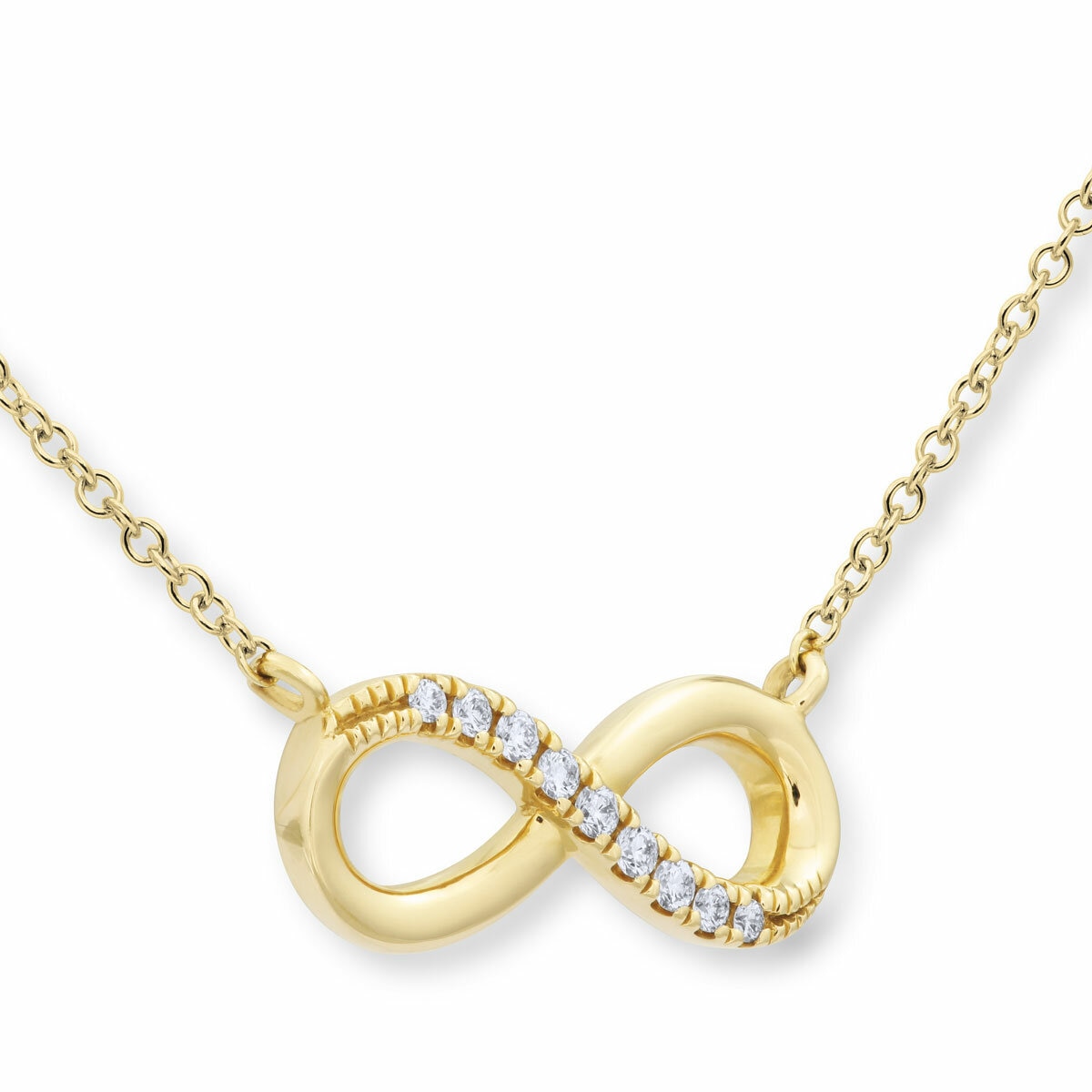 0.06ctw Round Brilliant Cut Diamond Infinity Necklace, 14ct Yellow Gold