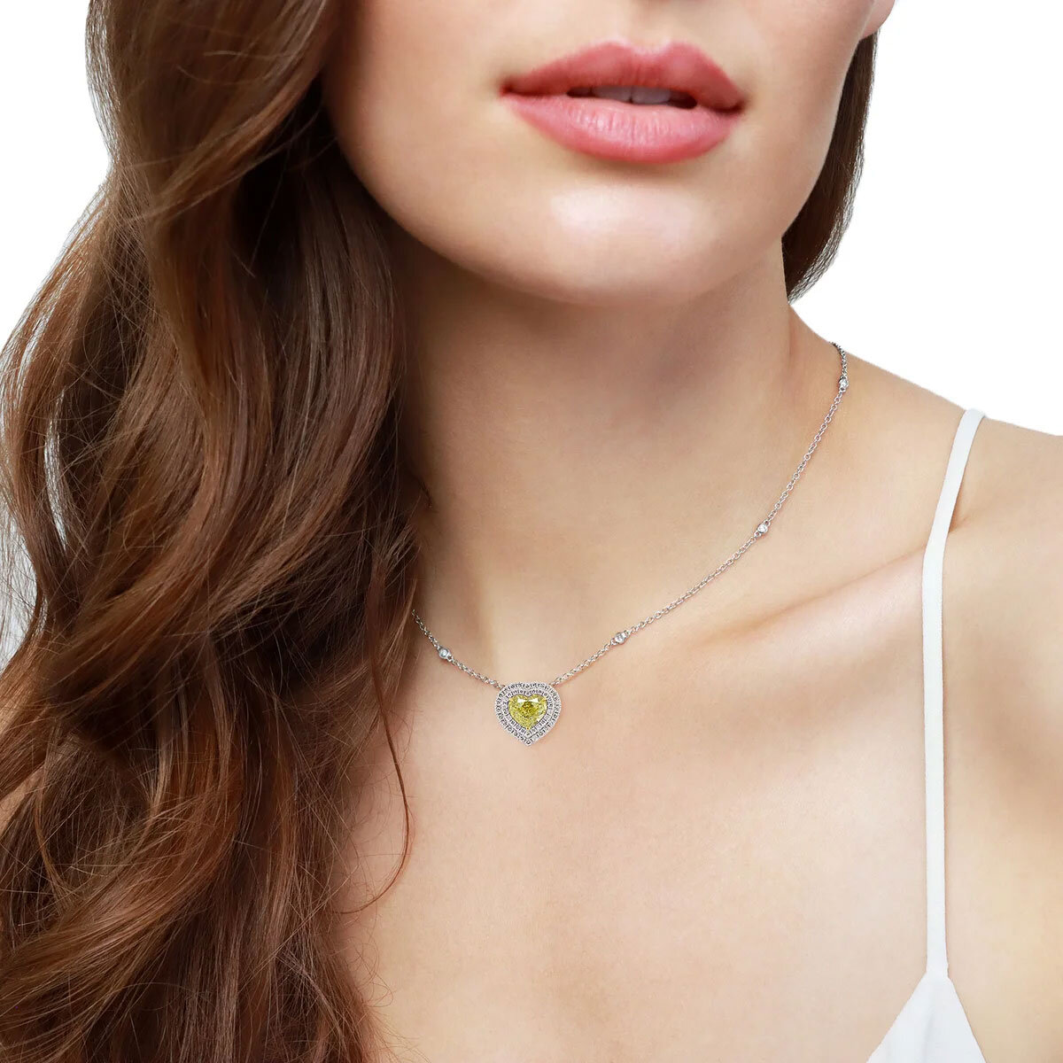 3.91ctw Heart Shape Fancy Intense Yellow Diamond Necklace, 18ct White Gold