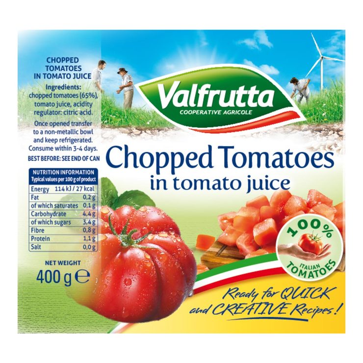 Valfrutta Chopped Tomatoes, 12 x 400g Costco UK