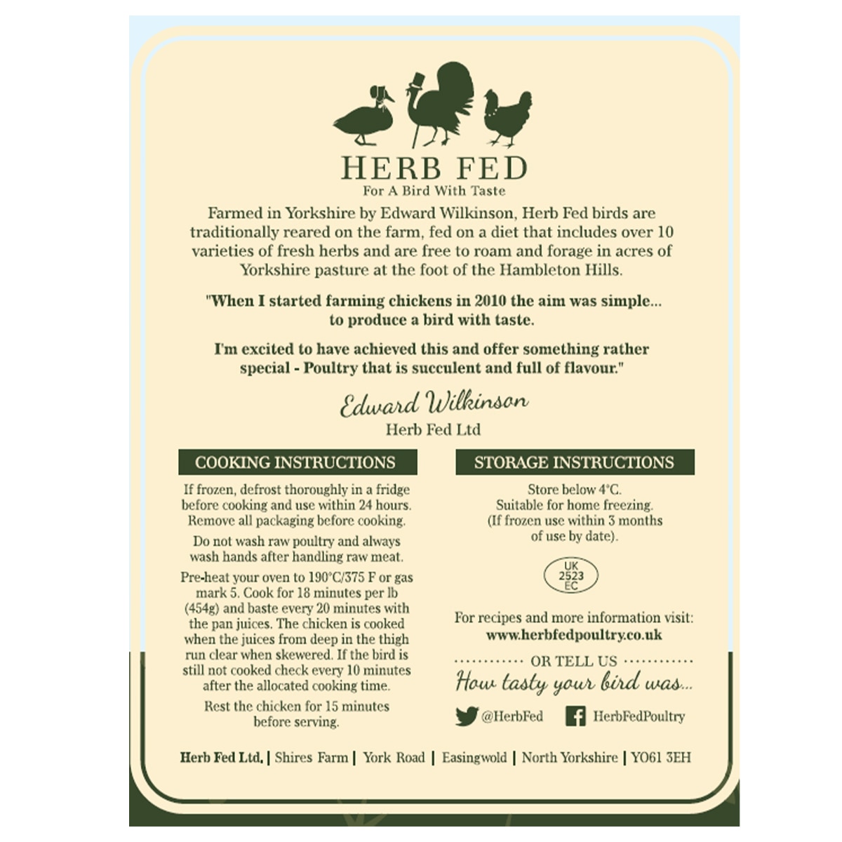 Herb Fed Free Range Whole Chickens,  6 x 2.2kg (Serves 6-8 people per Chicken)