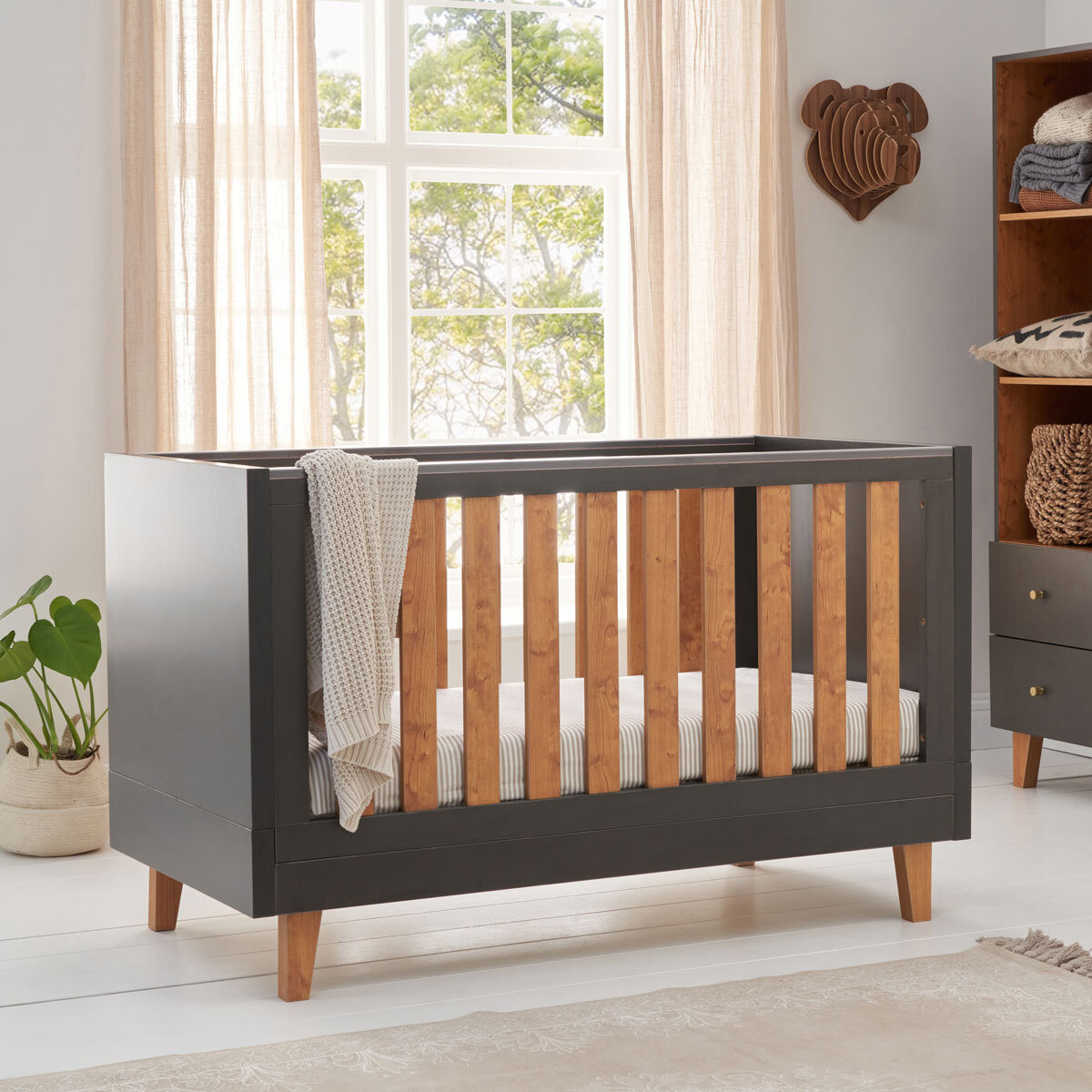 Tutti Bambini Como Cot with Sprung Mattress, Slate Grey and Rosewood