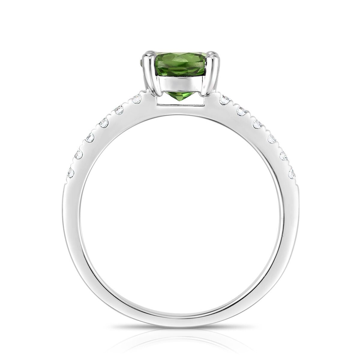 Round Cut Peridot & 0.20ctw Diamond Ring, 14ct White Gold