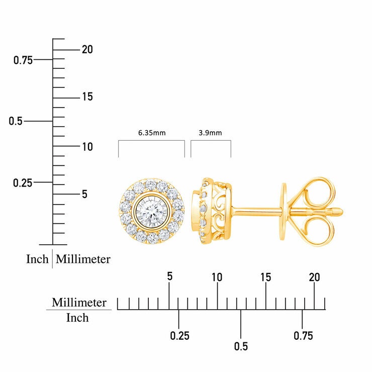 0.22ctw Round Brilliant Cut Diamond Halo Earrings, 14ct Yellow Gold 0.22ctw Round Brilliant Cut Diamond Halo Earrings, 14ct Yellow Gold