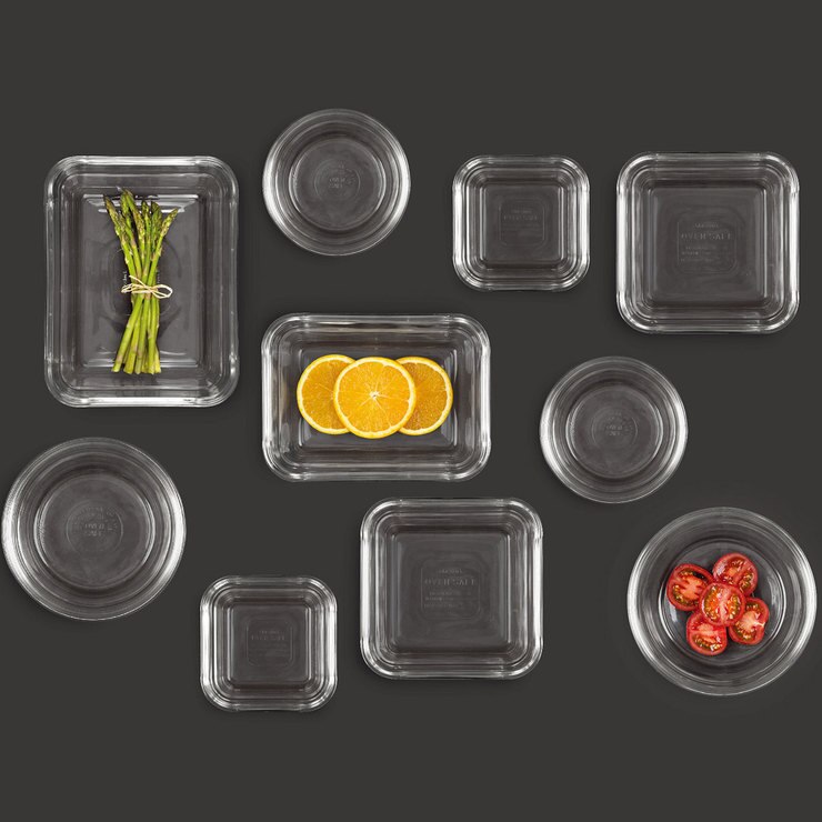 Glasslock Tempered Glass Nested Food Storage, 10 Piece Set with Lids