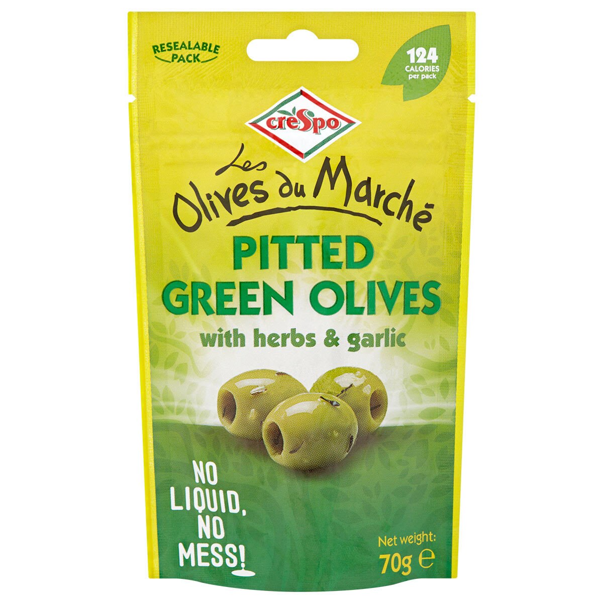 Crespo Pitted Green Olives with Garlic & Herbs, 24 x 70g Costco UK
