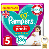 Pampers Active Fit Nappy Pants Size 5, Monthly 136 Pack
