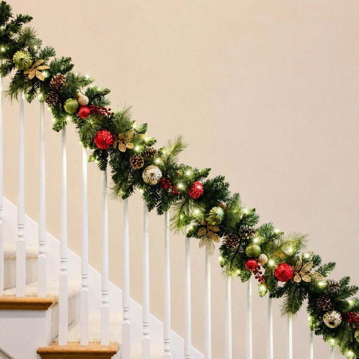 9 ft Pre-lit Christmas Artificial Garland With Twinkling LED Lights