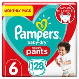 Pampers Baby Dry Nappy Pants Size 6, Monthly 128 Pack