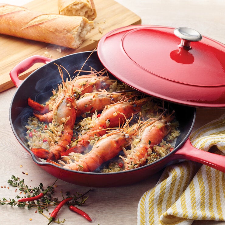 Tramontina Enamel Cast Iron Saute Pan with Lid, 30cm / 3.25L in 2 Colours Tramontina Enamel Cast Iron Saute Pan with Lid, 30cm / 3.25L in 2 Colours
