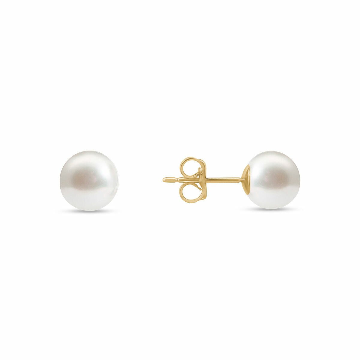 7.5-8mm Akoya White Pearl Earrings, 14ct Yellow Gold