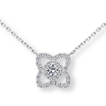 0.31ctw Round Brilliant Cut Diamond Lotus Flower Necklace, 18ct White Gold