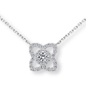 0.31ctw Round Brilliant Cut Diamond Lotus Flower Necklace, 18ct White Gold