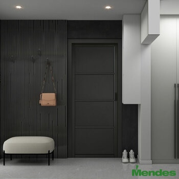 Mendes Industrial Solid Internal Door With Slim Handle Pack- Black Rome in 3 Sizes