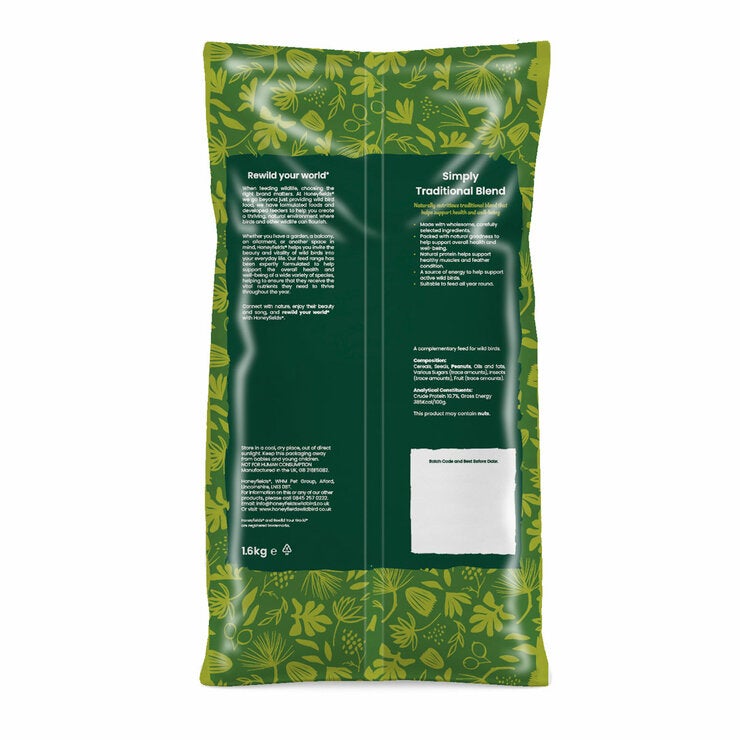 Honeyfield's Conservation Grade Quality Wild Bird Food Back Label Information