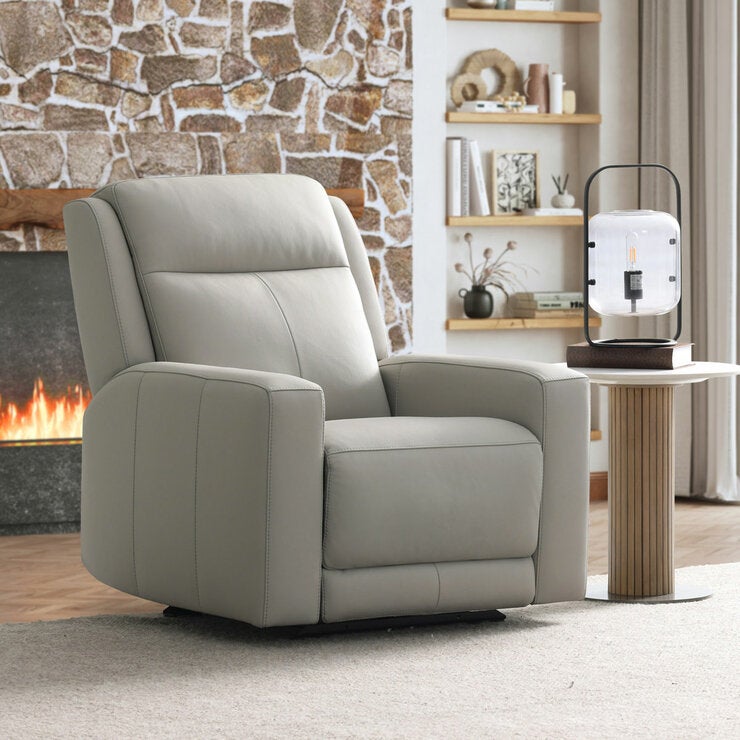 Simon Li Wren Light Grey Leather Power Reclining Armchair with Power Headrest Simon Li Wren Light Grey Leather Power Reclining Armchair with Power Headrest