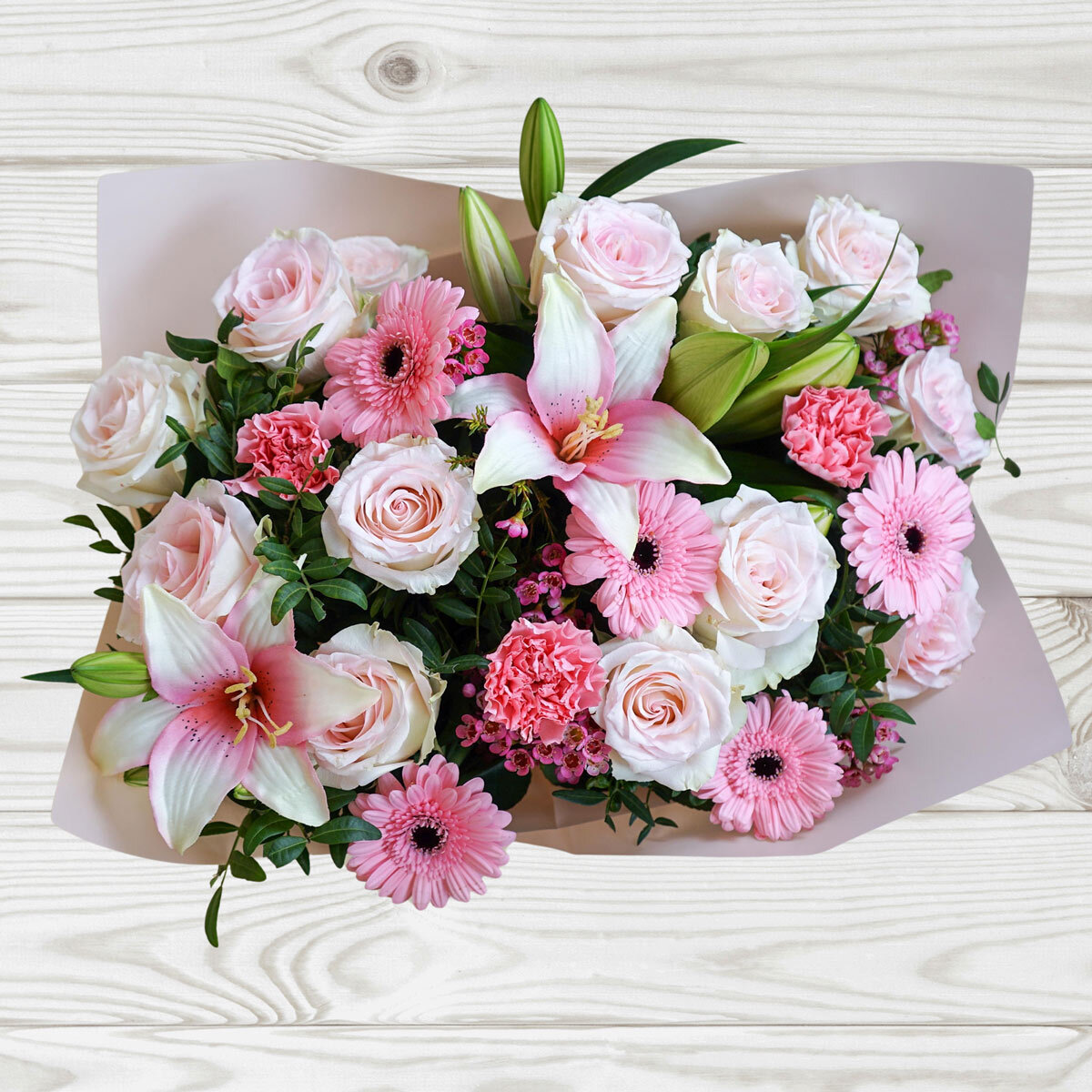 27 Stem Pink Mixed Flower Bouquet with Greetings Card