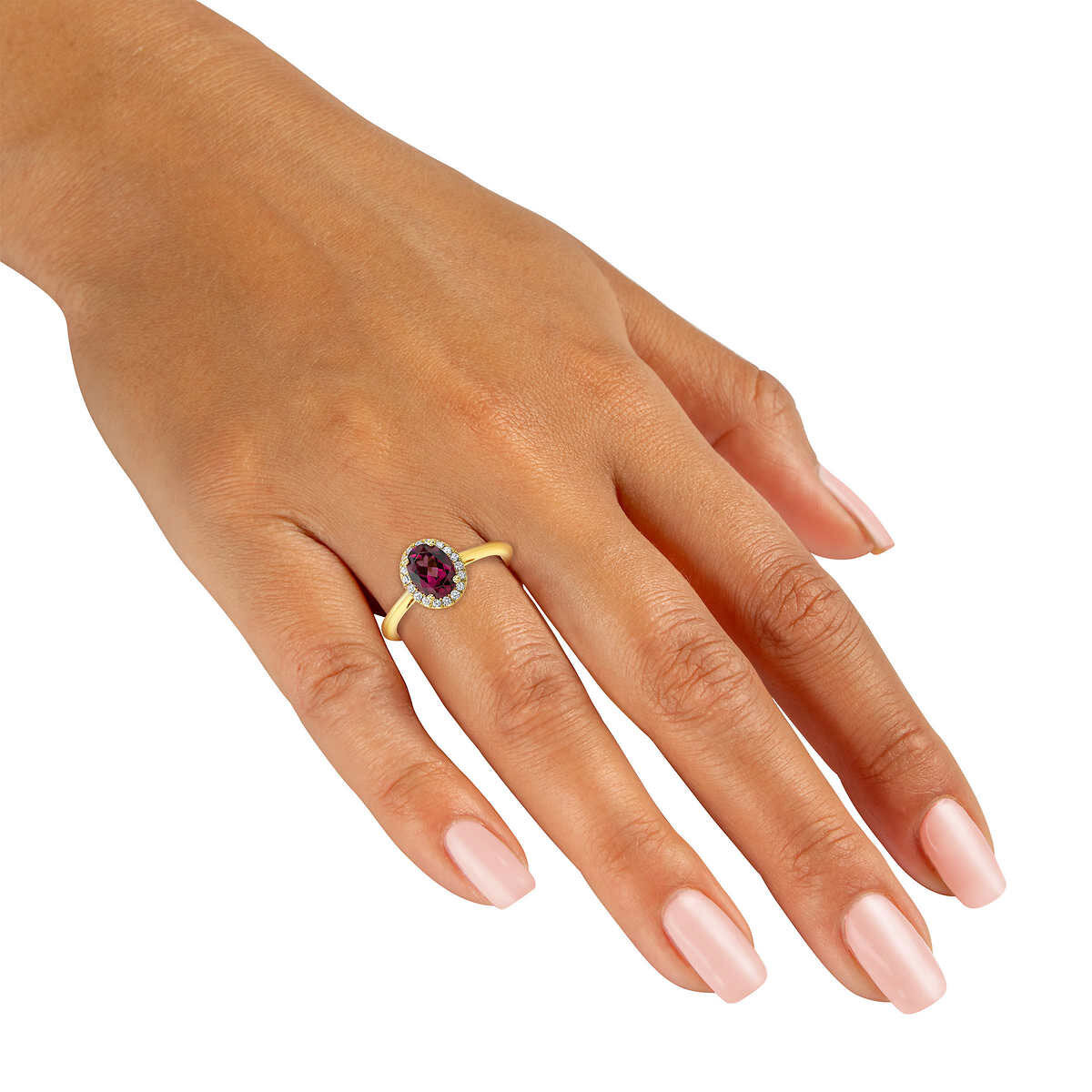 Oval Cut Garnet 0.13ctw Diamond Ring 14ct Yellow Gold