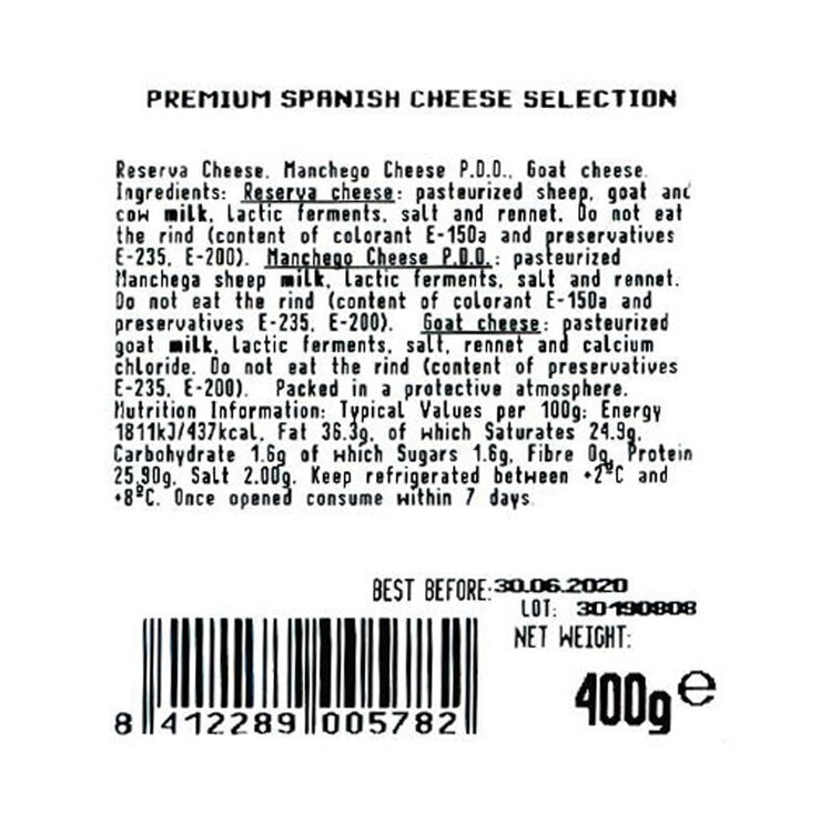 Back label for Spanish Cheese Selection