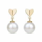 10.5-11mm Cultured Freshwater White Pearl Heart Drop Earrings, 14ct Yellow Gold
