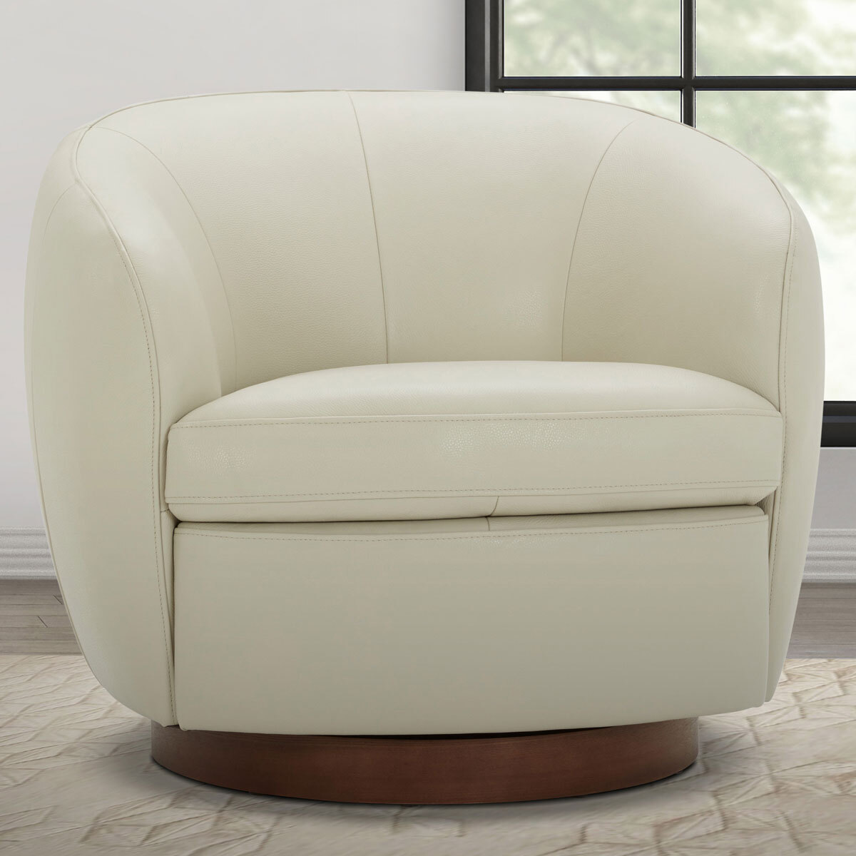 Top Grain Leather Swivel Tub Chair, Leather Swivel Barrel Chair With Ottoman