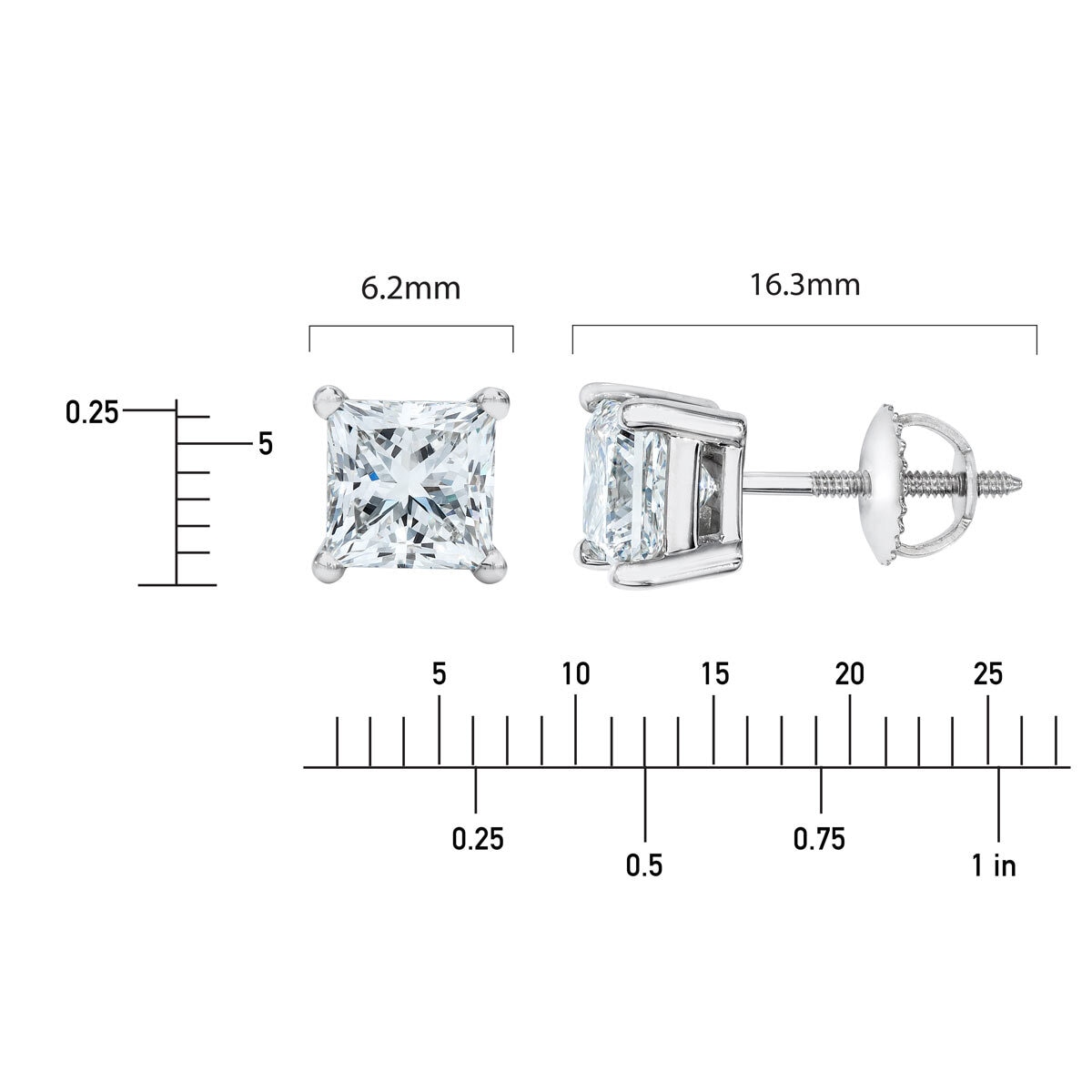 1.50ct Princess Cut Diamond Stud Earrings, Platinum