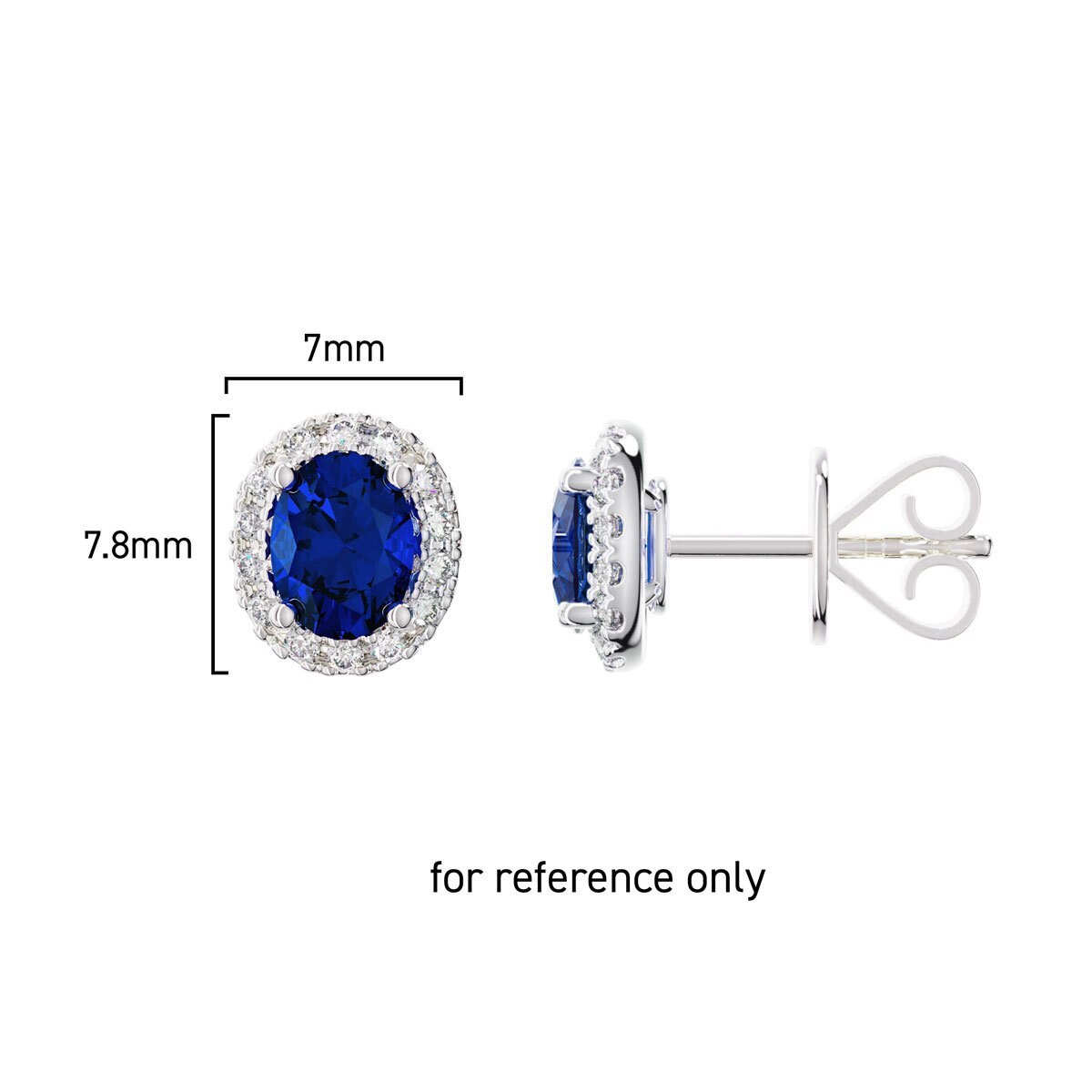 Oval Cut Sapphire & 0.16ctw Diamond Halo Earrings, 14ct White Gold