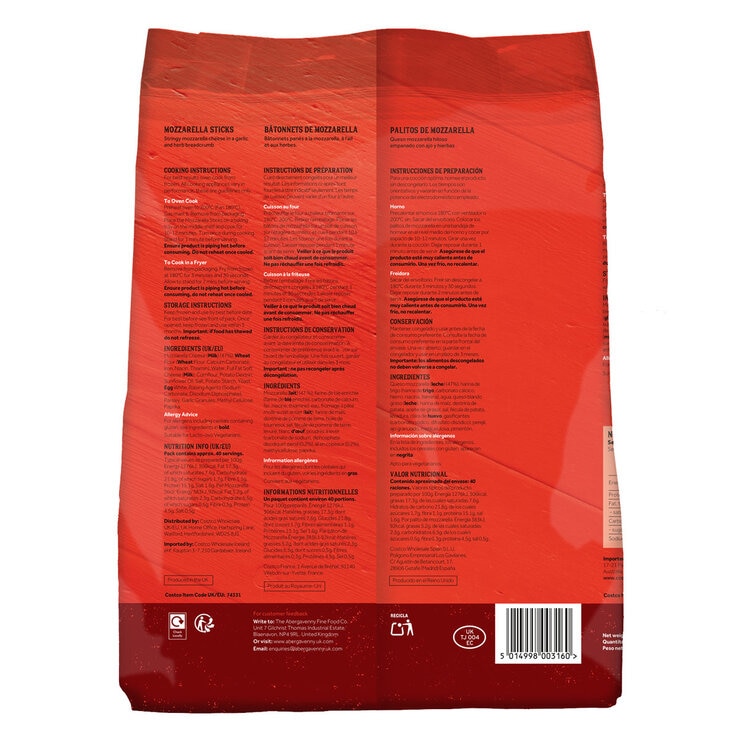 Back of pack of Rodeo Joes Mozzarella Sticks