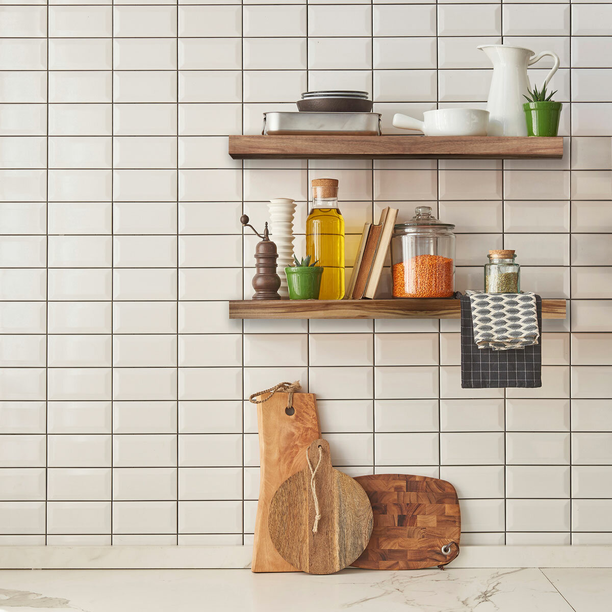 Acacia Floating Wood Shelf, 2 Pack