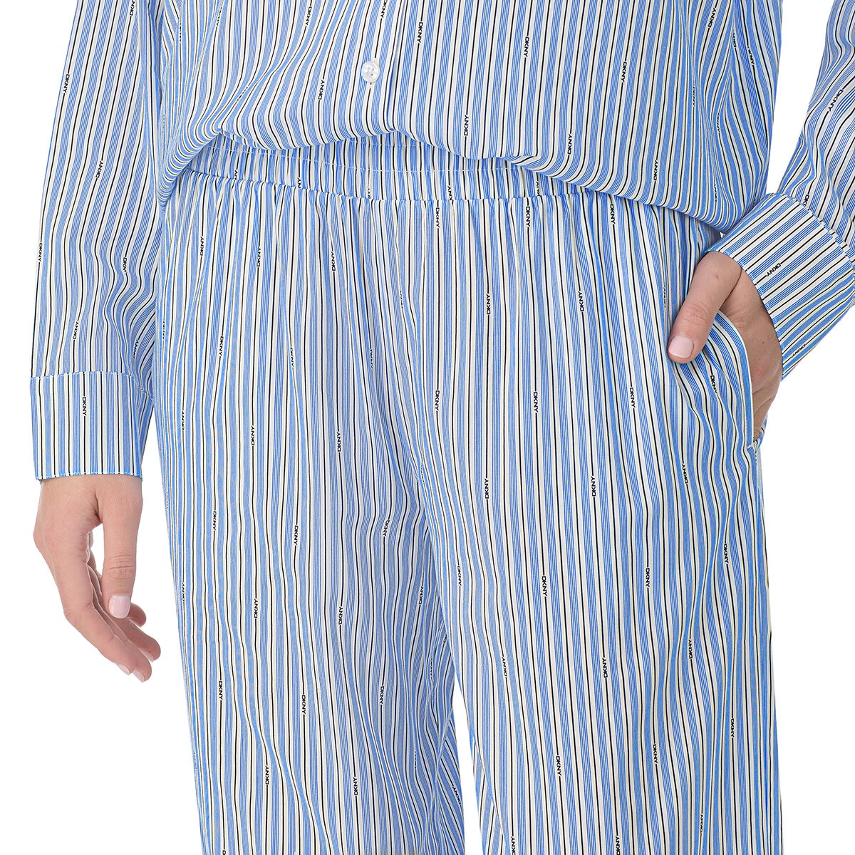 DKNY Ladies Cotton Blend Pyjama Set in Blue, Size Small