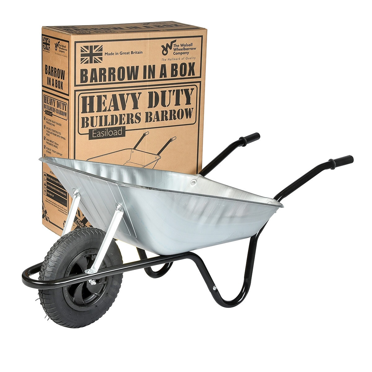 Walsall Barrow in a Box 85L Builders Wheelbarrow with Pneumatic Wheel