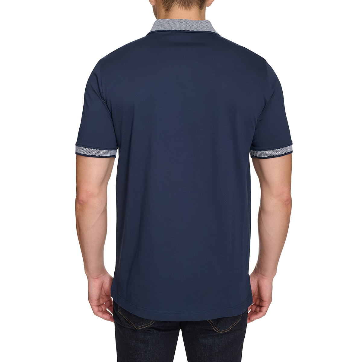 DKNY Men's Zip Collar Polo in Navy, Large