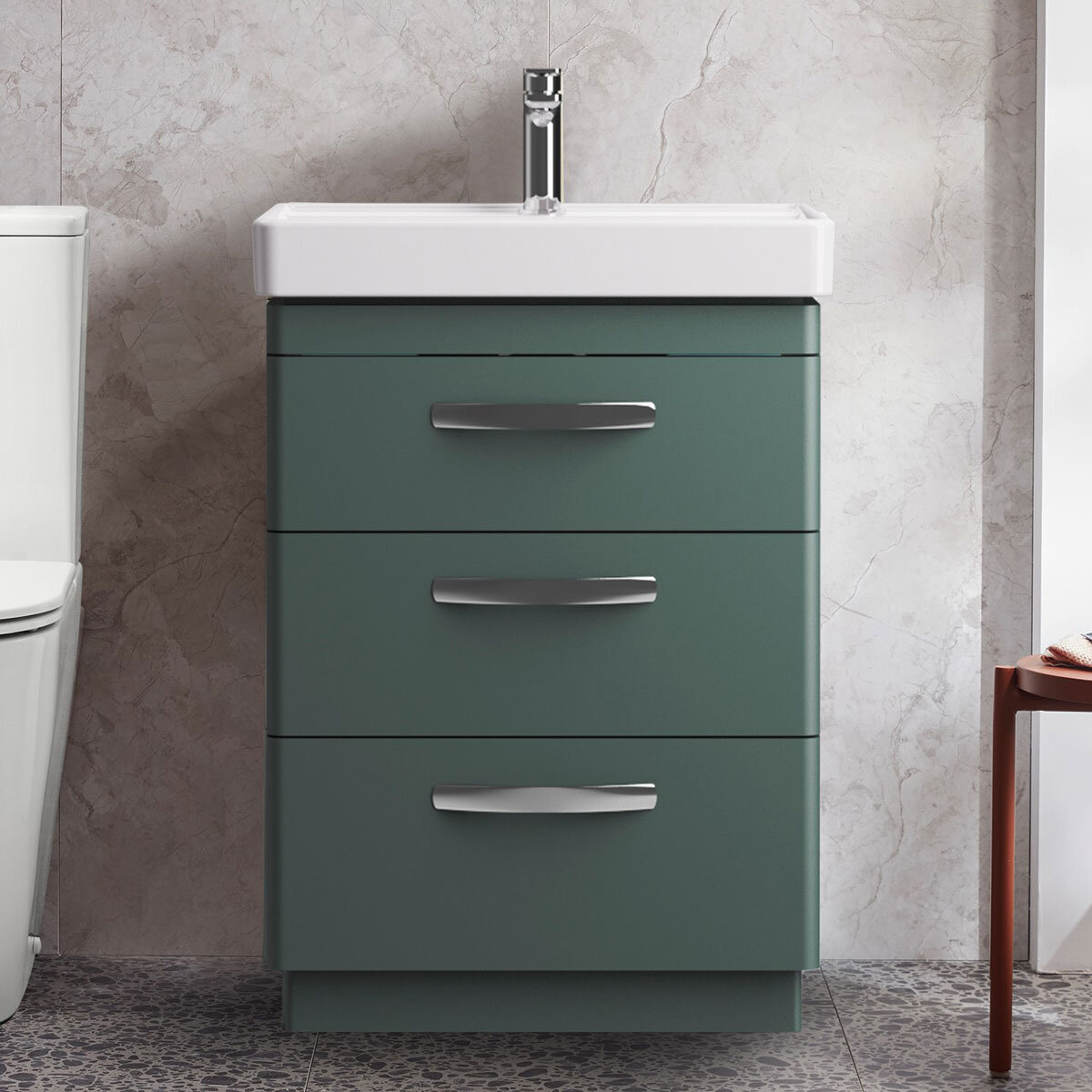 Tavistock Curve 60.0 cm 3 Drawer Floor Mounted Vanity Unit in Green