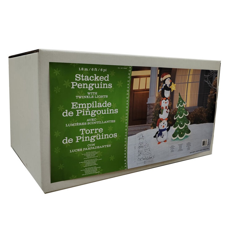 6ft (1.8m) Stacked Penguin Trio with Twinkle Lights