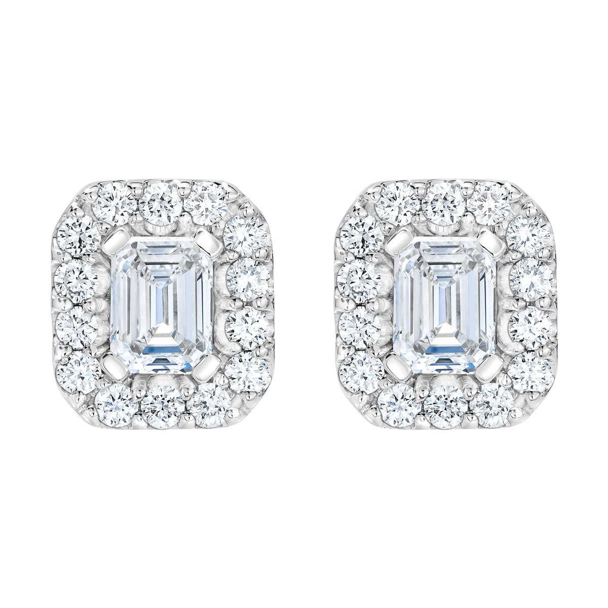 1.0ctw Emerald Cut Halo Earrings