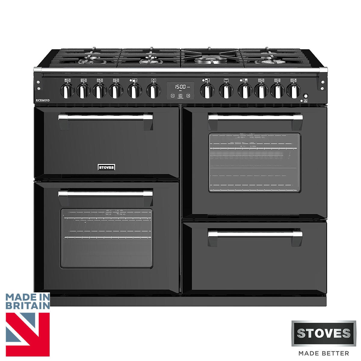 Stoves Richmond S1100DF, 110cm Dual Fuel Range Cooker A Rating in Black