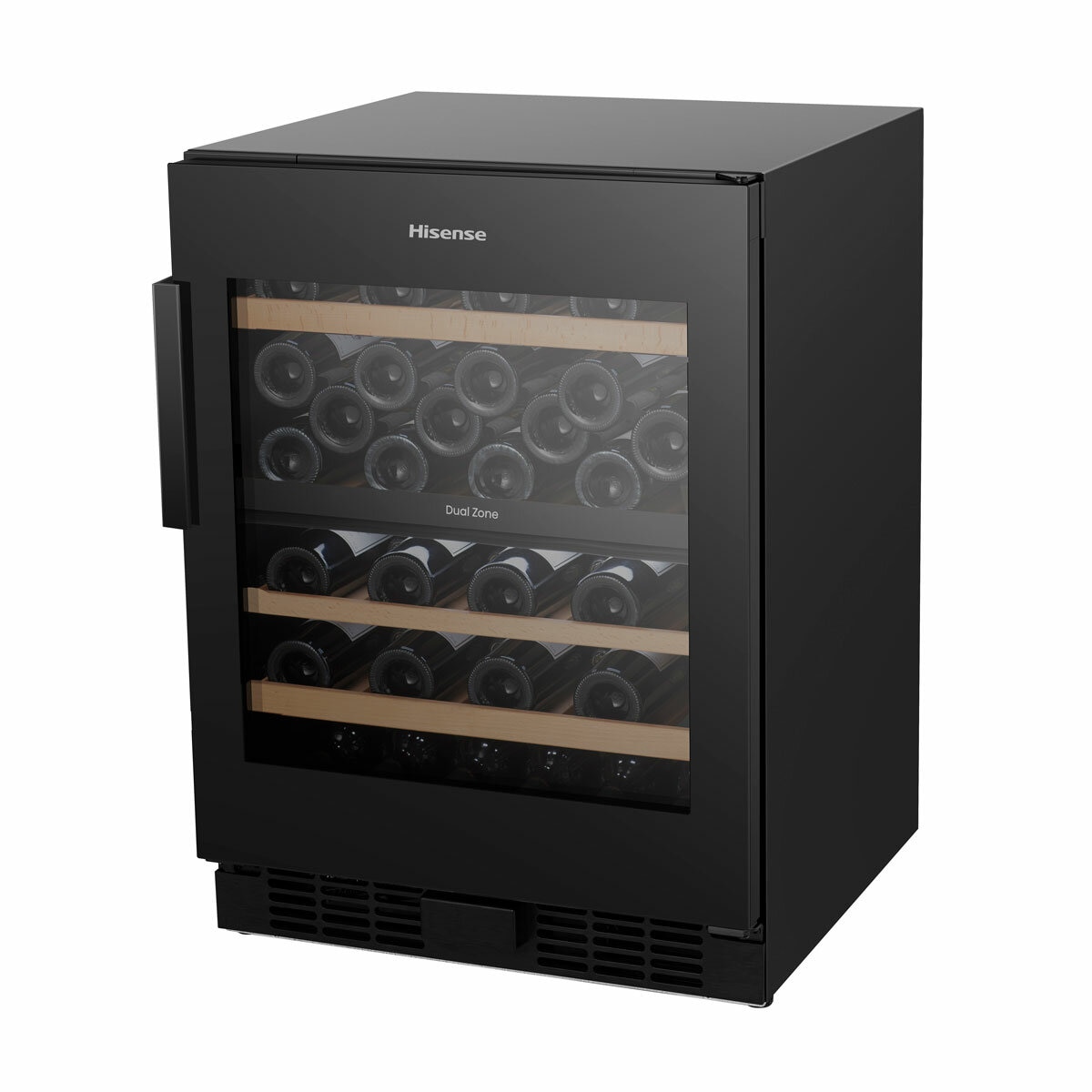 Hisense RW3N122GSLF, 46 Bottle Freestanding, Dual Zone Wine Cooler in Black