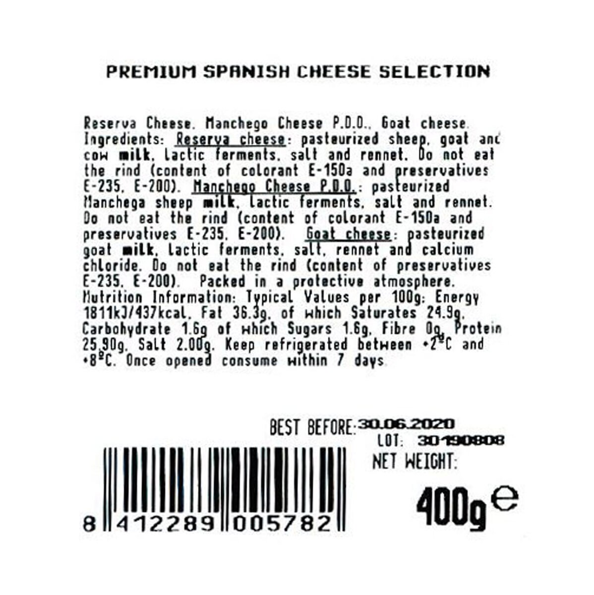 Back label for Spanish Cheese Selection