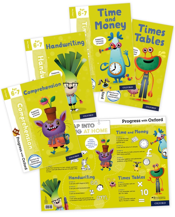 Progress with Oxford x4 Book Collection with Poster in 4 Options: Starting to Write, Write Words, Counting up to 100 or Time & Money