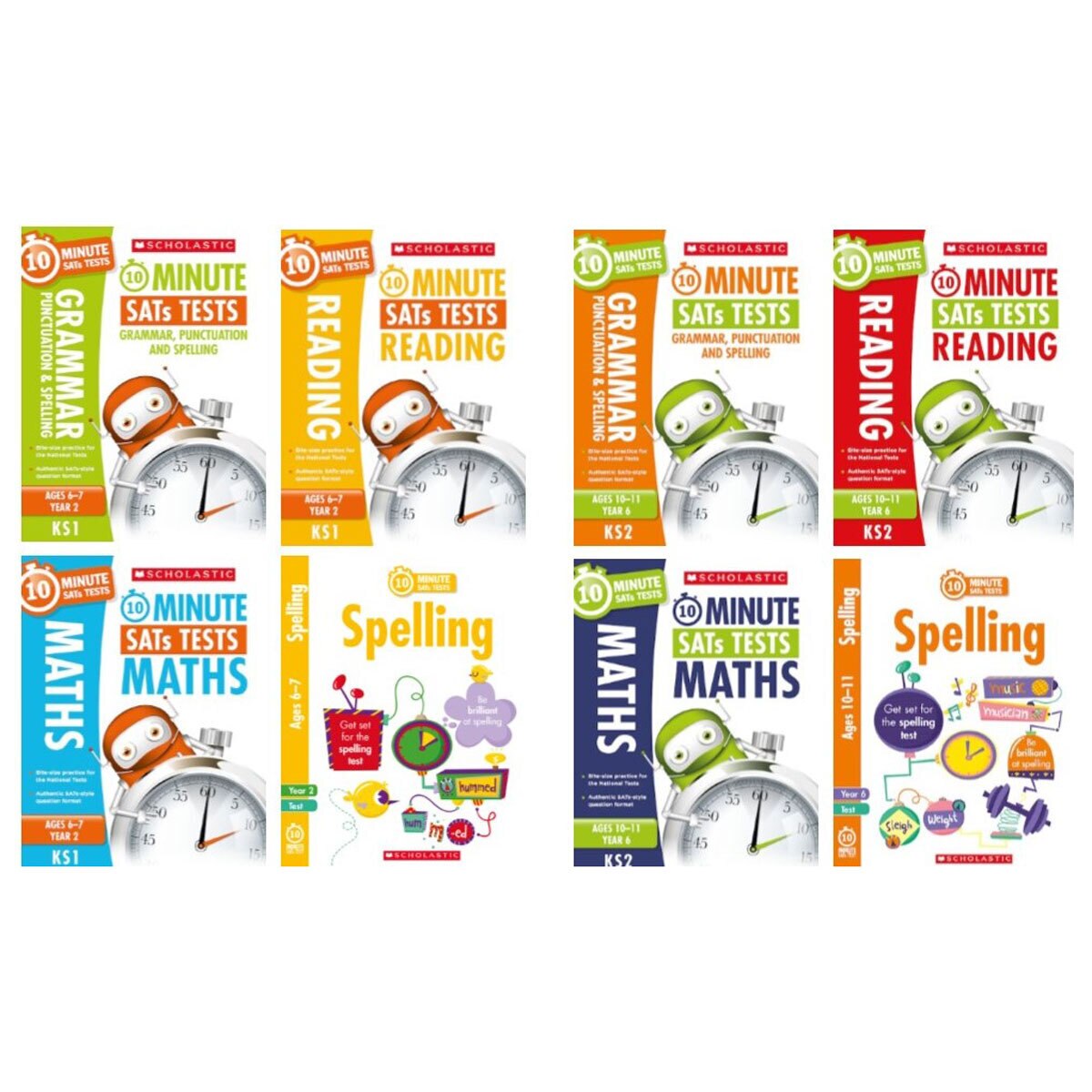 Scholastic 10 Minute SATs Tests 4 Book Pack, KS1 & KS2