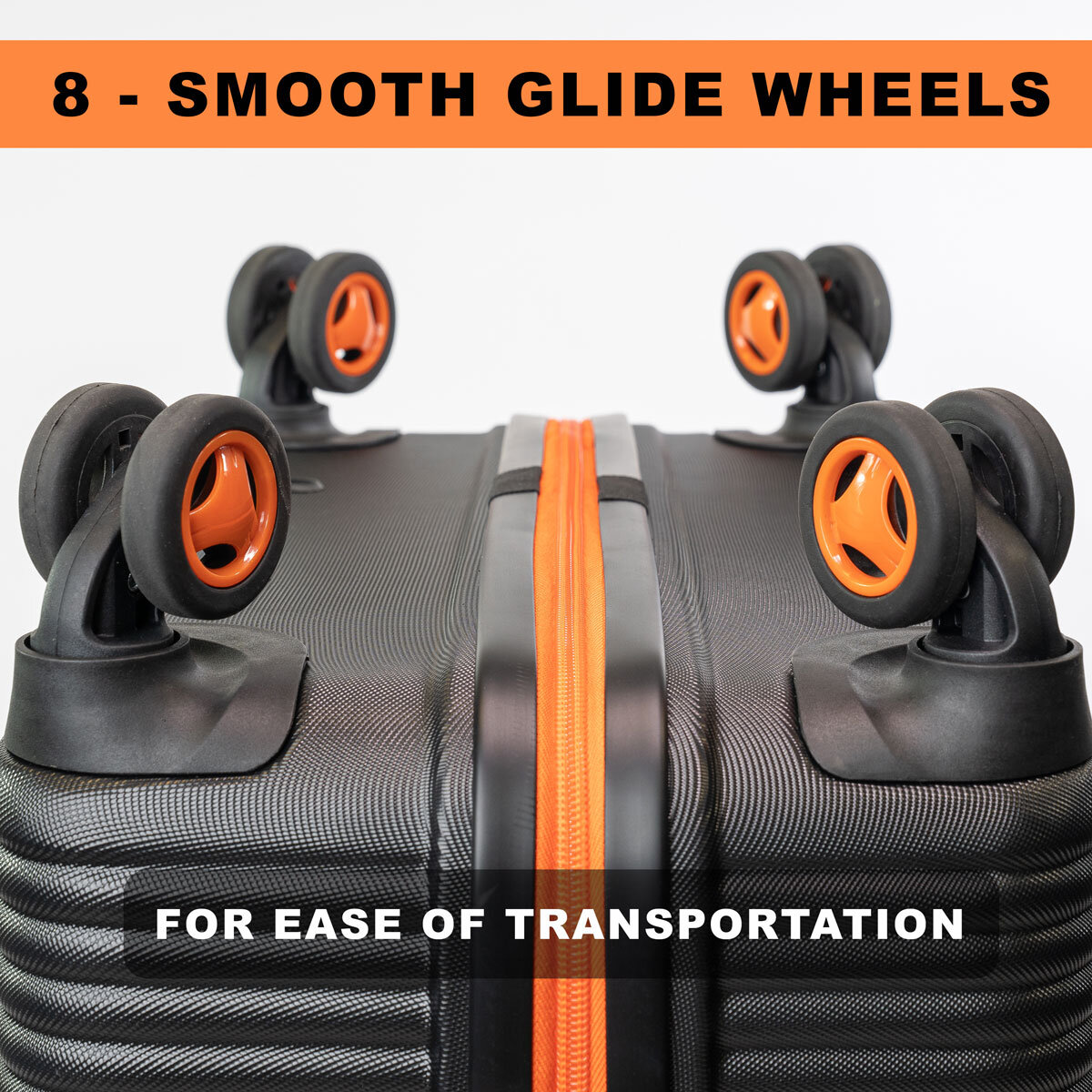 Superdry 3 Piece Hardside Luggage Set in Black/Orange