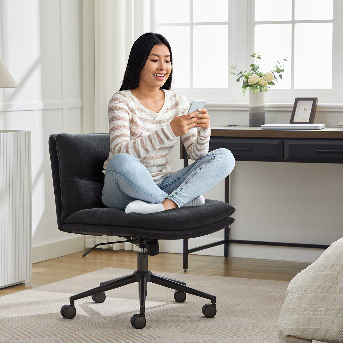 Elle Decor Criss-Cross Wide Office Chair, Black