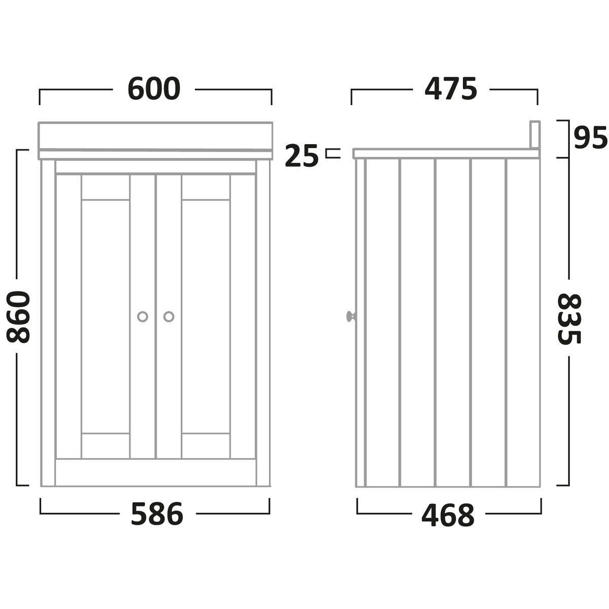 Line drawing of unit on whie background with dimensions