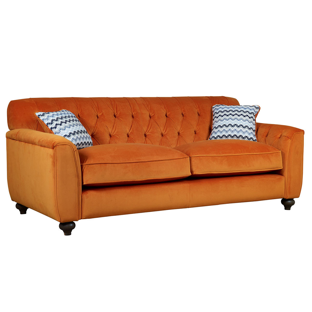 Avante Button Back 4 Seater Velvet Sofa with 2 Accent Pillows, Sunset