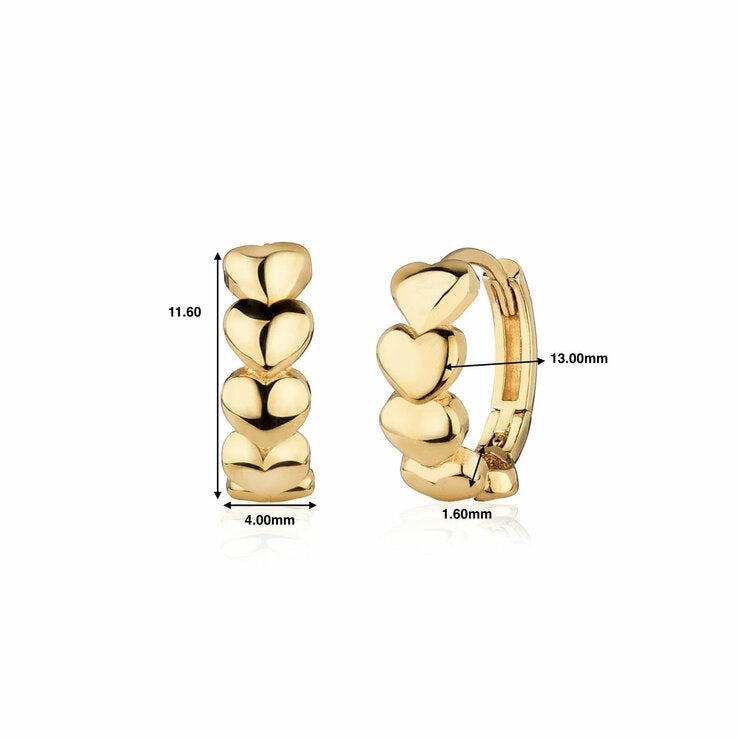 14ct Yellow Gold Heart Hoop Earrings 14ct Yellow Gold Heart Hoop Earrings